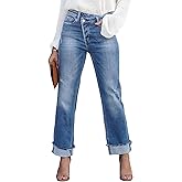 Metietila Jeans for Women Trendy High Waisted Corssover Boyfriend Jeans Distressed Stretchy Denim Pants