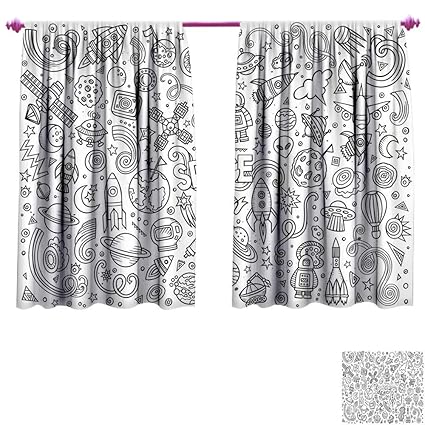 Amazon Com Boys Window Curtain Fabric Astro Sketch Abstract