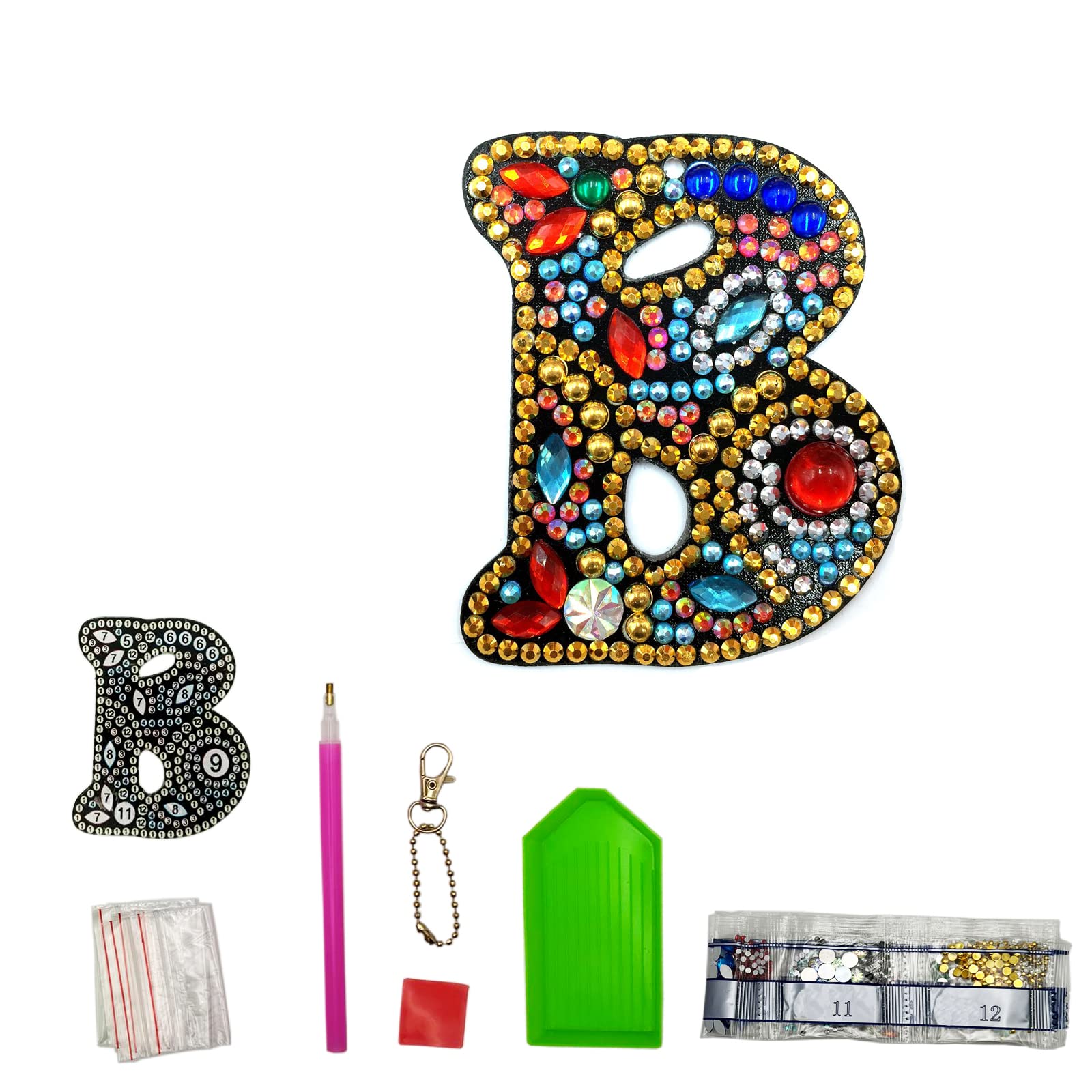 MEDOYOH DIY Letters "B" Diamond Painting Key Chains, Double-Sided Retro DIY Diamond Painting Kits Keychain, DIY Letters Art Craft Crystal Diamond Keyring Kits