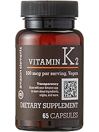 Amazon Brand - Amazon Elements Vitamin K2 100 mcg, Vegan, 65 Capsules, 2 month supply