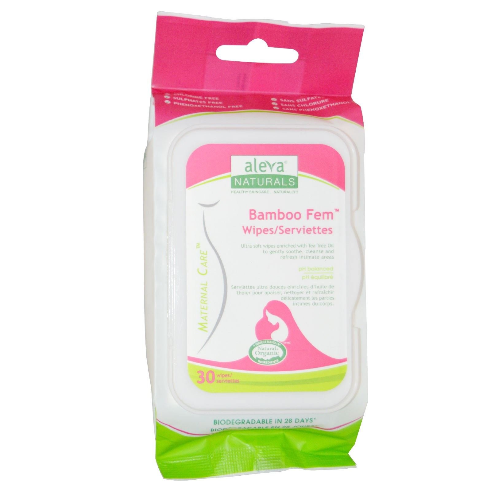 Aleva Naturals Bamboo Fem Maternal Wipes, Pack of 30