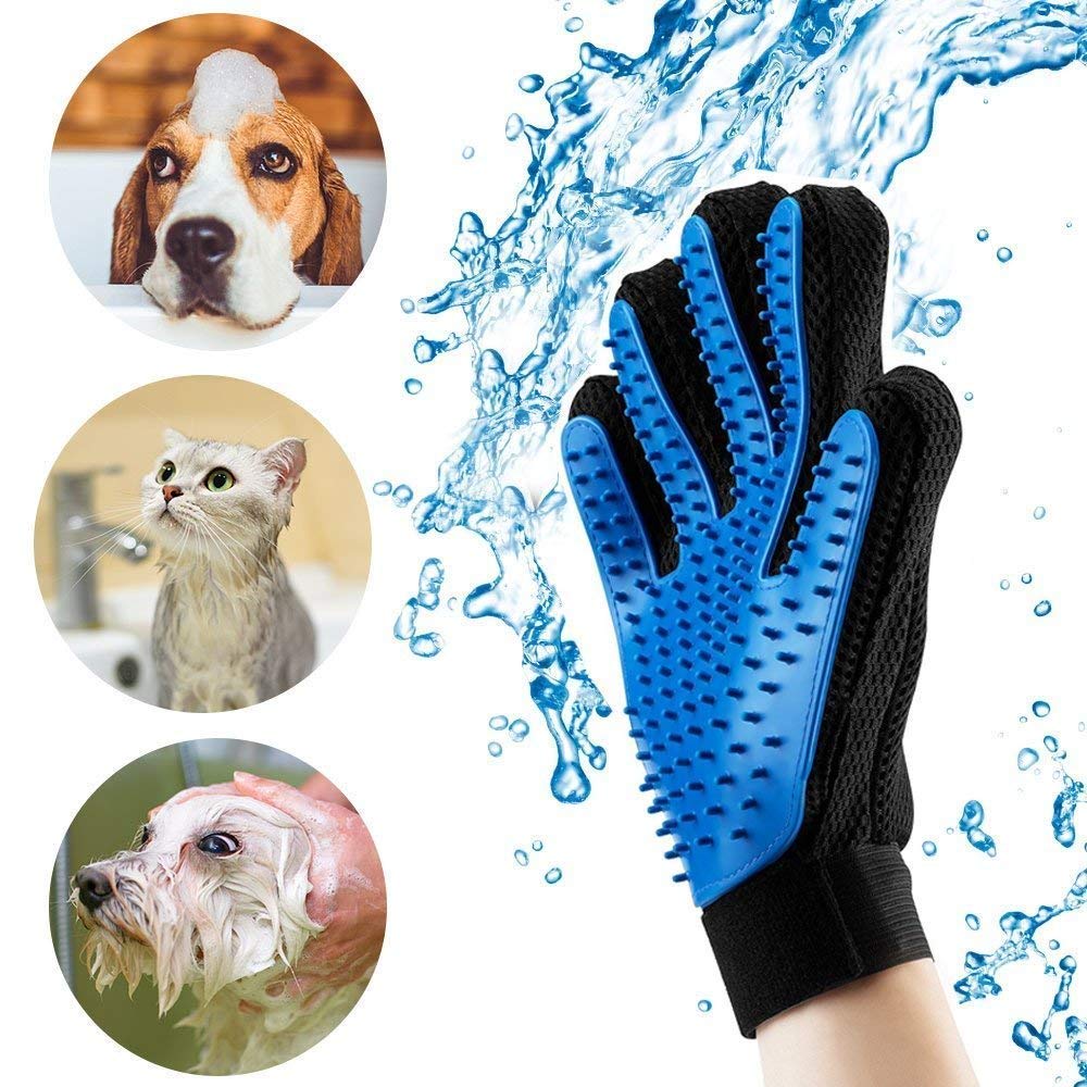 OCEANTREE Pet Grooming Gloves, Pet Hair Remover Brush Glove for Cats Dogs & Horses Bath Massage Hair Removal Gloves Brush (1 Pair)