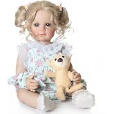 Tookyhill Reborn Baby Doll, 22 Inch Realistic Toddler Doll with Blonde Hair | BPA-Free Posable Full Vinyl Body, Real Life Doll with Open Blue Eyes &amp; Bear Toy Accessories, Gift for 3+ Kids Pretend Play