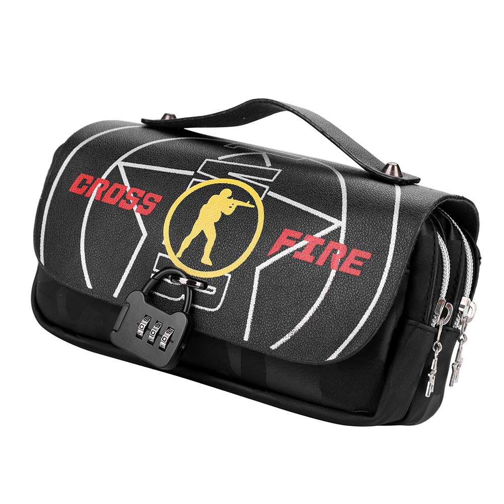 Boys Pencil Case with Lock Large Capacity Pencil Pen Bag Zipper Punch Waterproof Portable Students Stationery Organizer Bag with Handle Free Wrist Strap for Gel Pens Ballpoint Pens Colour Pens Storage