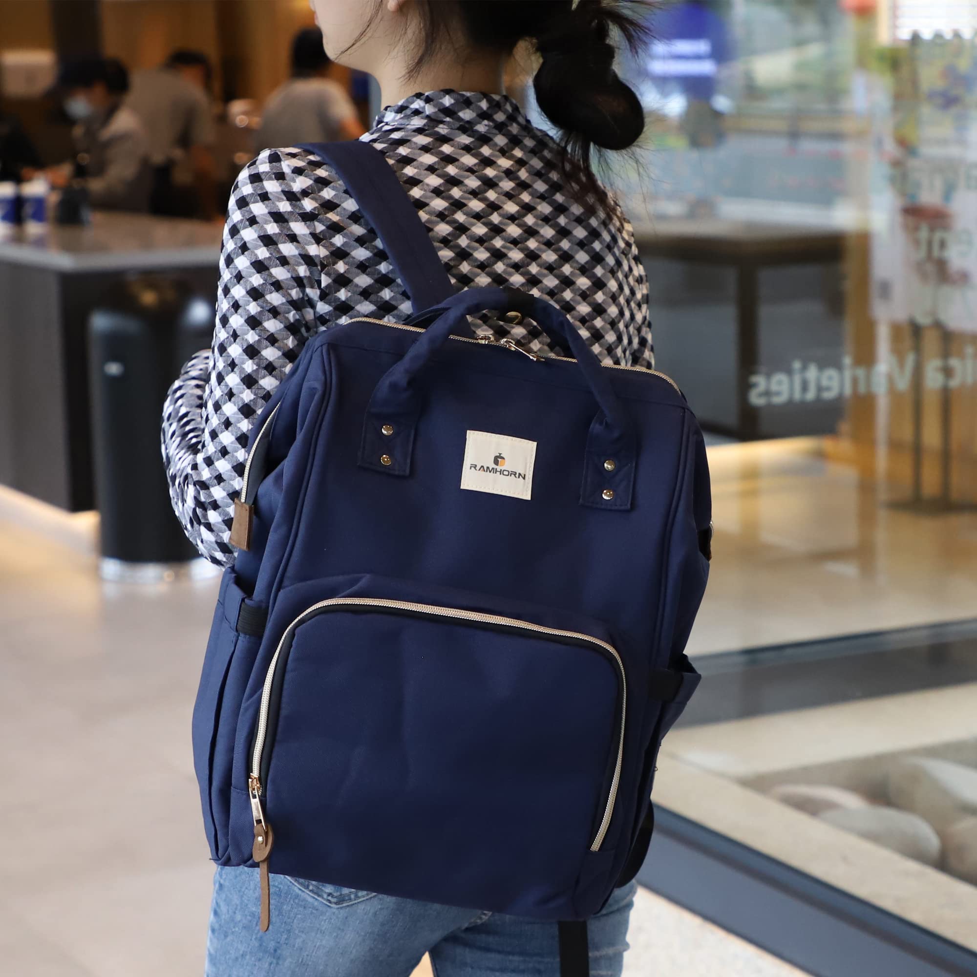 Ramhorn Diaper Bag Backpack Multifunction Waterproof Travel Back Pack for Mom Blue