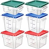 Lallisa 6 Pcs Food Storage Containers with Lids, Clear Square Food Containers with Handles Polycarbonate Restaurant Container Commercial Cereal Storage Set for Kitchen, 2, 4 and 6 Qt(Blue, Red, Green)