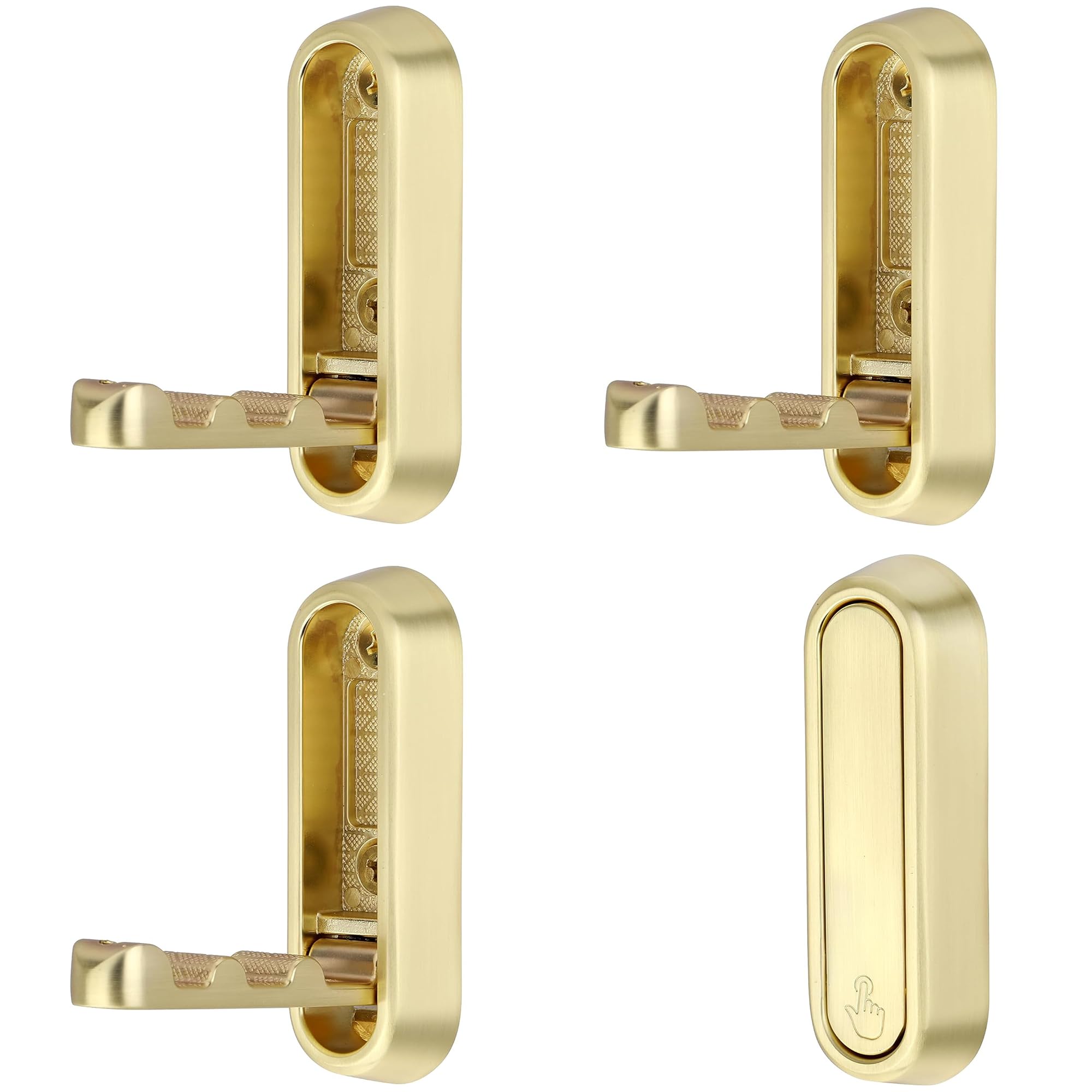 SYZOW Folding Coat Hooks, 4PCS Black Wall Hooks for Hanging Coats Bathroom Towel Hooks Hardware Heavy Duty Robe Hooks Wall Mounted DIY Coat Rack Hooks No Rust Indoor, Outdoor (Gold)