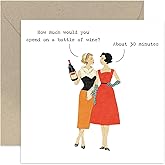 Funny Birthday Cards for Women, Female Best Friend BDay Gift 'Howmuch on Wine' Rude Cheeky Whitty Humour, For Mum Wife Sister Aunt Colleague - Blank Inside with Envelope