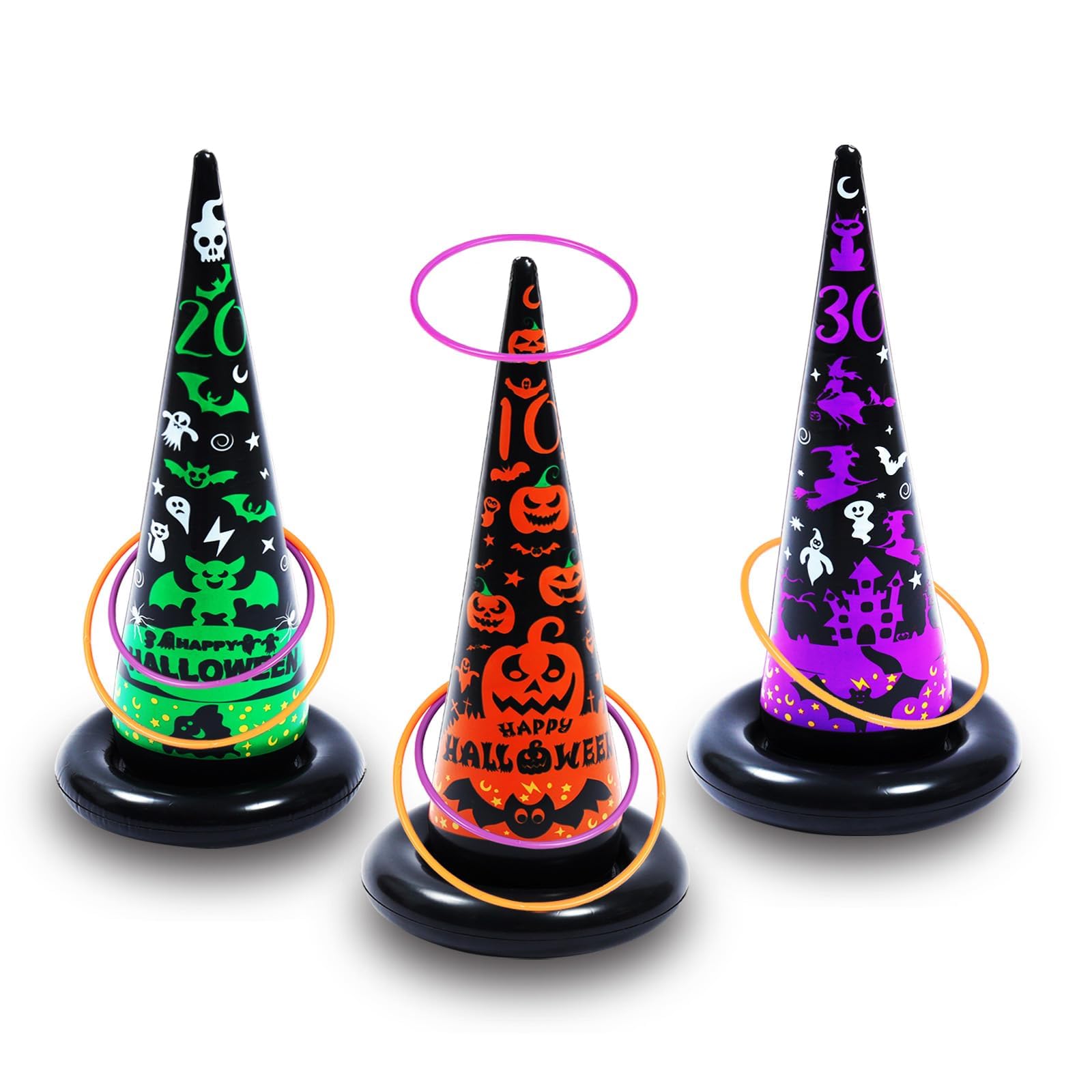 Photo 1 of 10Pcs Halloween Inflatable Witch Hat Ring Toss Games with 6 Rings and Pump Halloween Party Games Decorations Ring Toss Gift Set