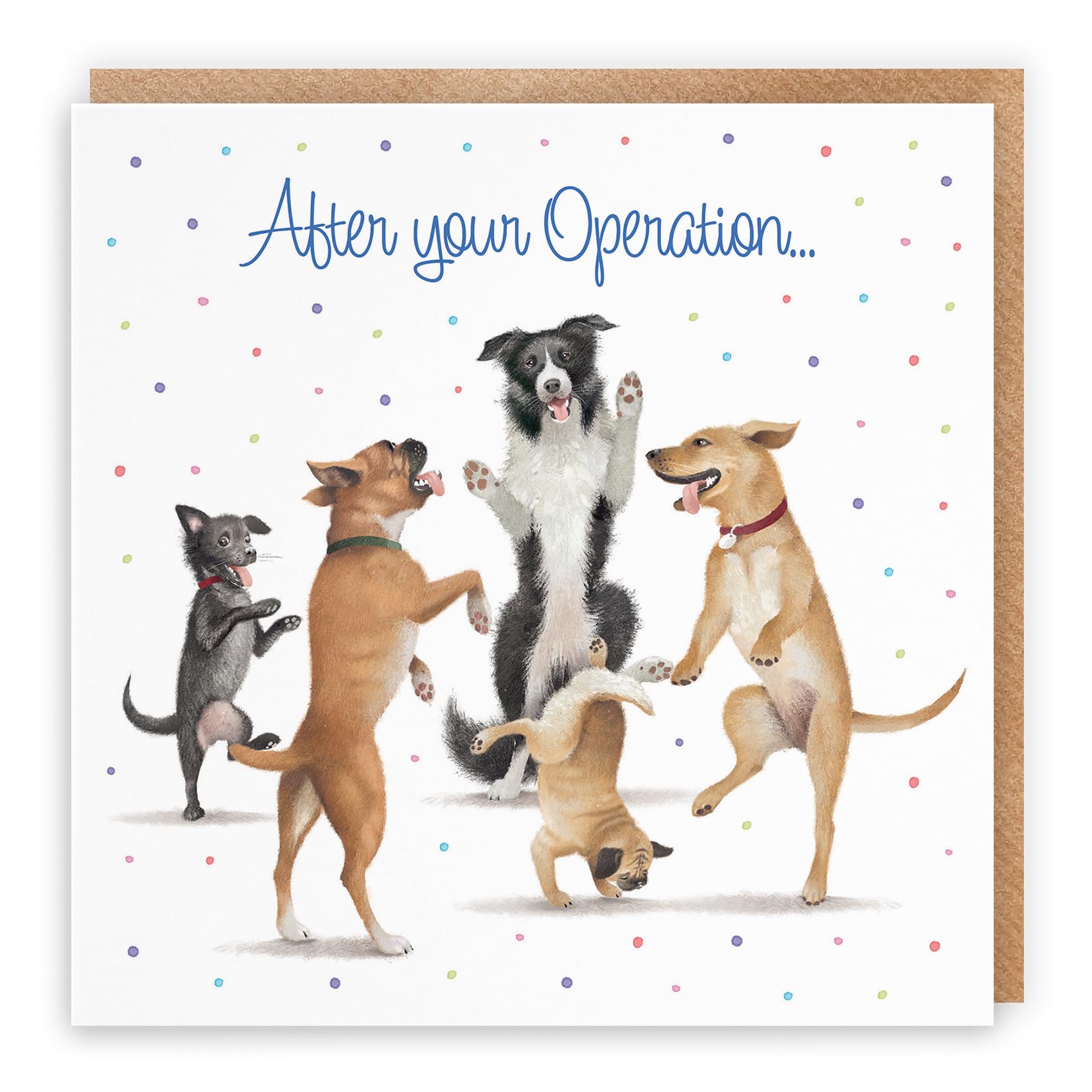 Hunts England - Large After Operation Card - Dancing Dogs - After Your Operation... - For Men, Women, Kids, Adults, Boys, Girls, etc. - Milo's Gallery Collection - 210 x 210 mm