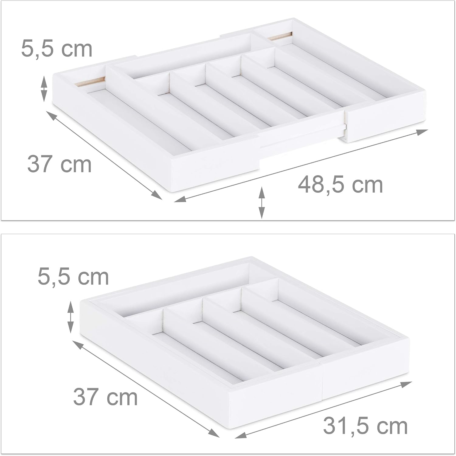 Relaxdays cutlery tray drawer, extendable, variable width, 5 - 7 compartments, bamboo organizer, 37.10 x 31.80 x 5.20, white - Image 5