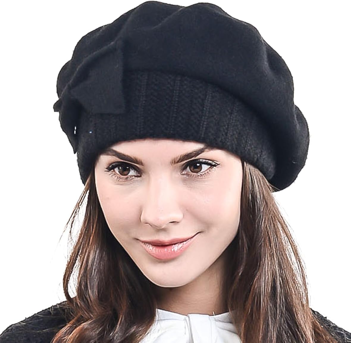 F&N STORY Lady French Beret Wool Beret Chic Beanie Winter Hat Jf-br034 (HY022-Black) at  Women’s Clothing store
