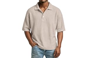 Short Sleeve Waffle Shirt Men Relaxed Fit Button Down Polo Shirts with Collar Lightweight Golf Shirts, S-4XL