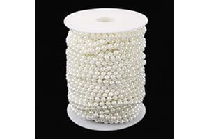 Jerler Pearl Garland 44 Yards/131 Feet Artificial Pearl Bead Chain Trim Strands Roll, Ideal for DIY Crafts, Christmas, Wedding, Bouquet and Party Decoration (4mm-Ivory)