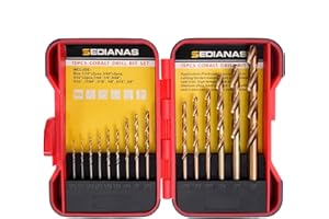 SEDIANAS Cobalt Drill Bit Set - 15Pcs M35 HSS Twist Drill Bits, Straight Shank, Metal Drills bit Set for Hardened Metal, Stainless Steel, Cast Iron, Wood and Plastic with Index Storage Case, 1/16"-3/8"