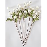 White Mums Artificial Flowers 5PCS Faux Chrysanthemum Flowers Faux Kiku Flower Chrysanthemums Silk Pompom Mum Mini Chrysanth Balls Artificial Flowers For Centerpieces Arrangements Floral Decoration