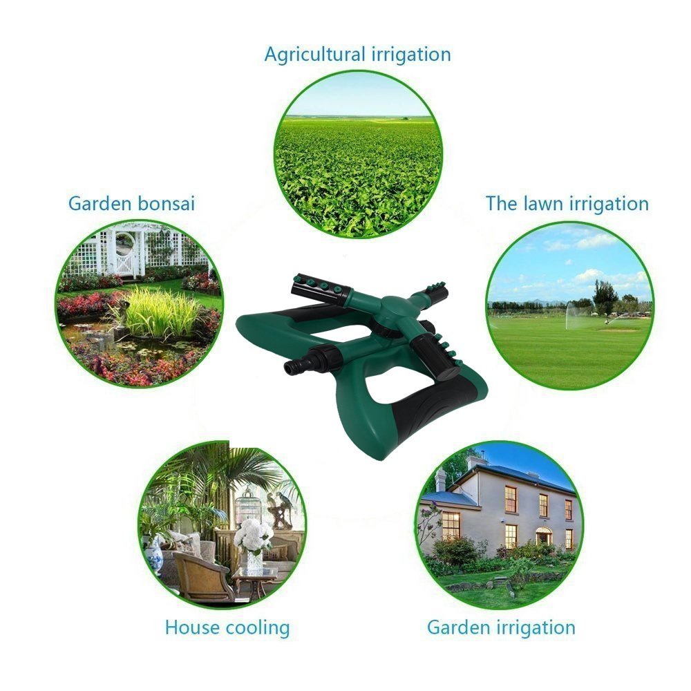 Dolwis Store Lawn Sprinkler, Automatic 360 Rotating Adjustable Garden Water Sprinklers Lawn Irrigation System Covering Large Area with Leak Free Design Durable 3 Arm Sprayer, Easy Hose Connection