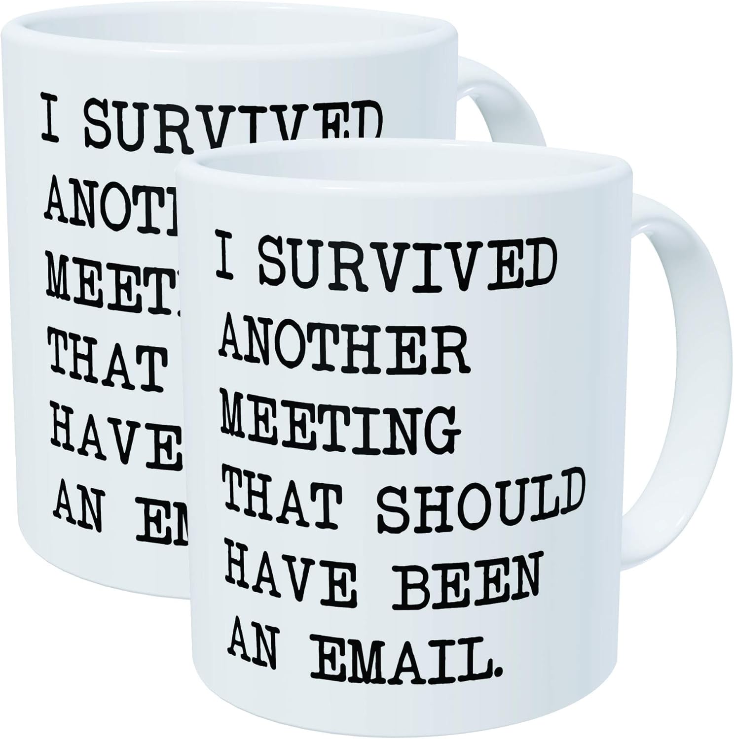 Amazon Com Pack Of 2 I Survived Another Meeting That Should Have Been An Email 11oz Ceramic Coffee Mugs Best Funny And Inspirational Gift Kitchen Dining