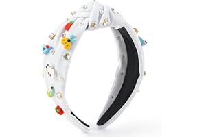 PANTIDE Teacher Jeweled Knotted Headband - Back To School Gift Apple Pencil Rhinestone Pearl Embellished Headband Wide Top Knot Hair Accessories Teacher Appreciation Birthday for Women Girls (White)