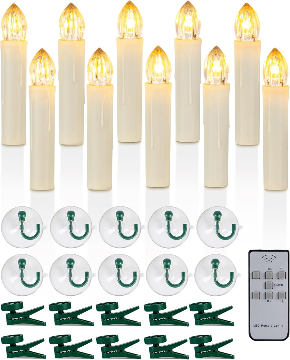 Lighting - Raycare 10PCS LED Flameless Window Candles with Remote Timer, Flameless Taper Candles Light Battery Operated, Flickering Warm White Light with Clips/Suction Cups for Christmas Halloween
