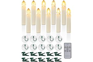 Raycare 10PCS LED Flameless Window Candles with Remote Timer, Flameless Taper Candles Light Battery Operated, Flickering Warm White Light with Clips/Suction Cups for Christmas Halloween