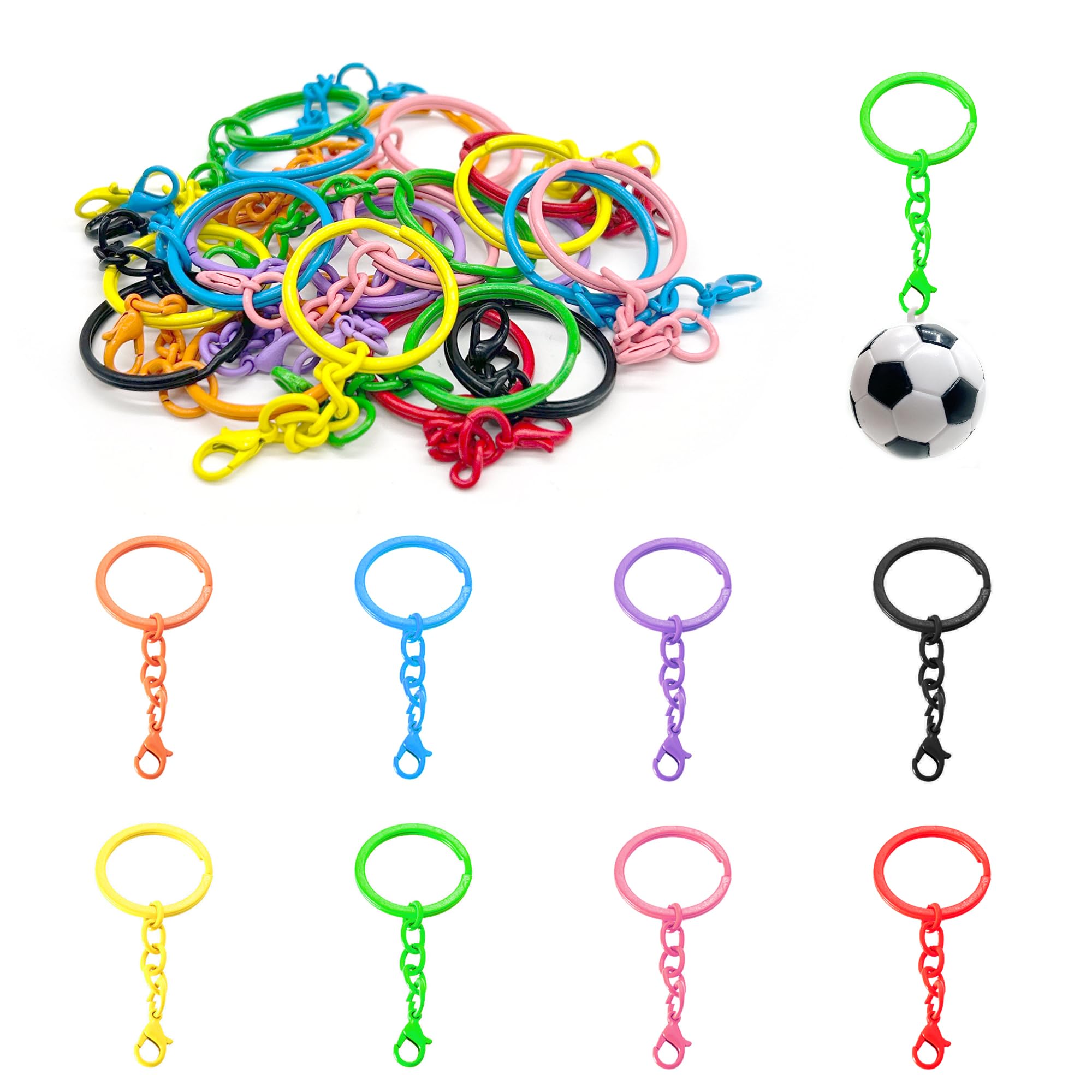 XCSJ 24 Pcs Key Rings with Chain with Lobster Clasp Colorful Key Ring with 25mm Chain Key Ring with Chain Key Ring for DIY Keyrings Crafts (8 Colours)