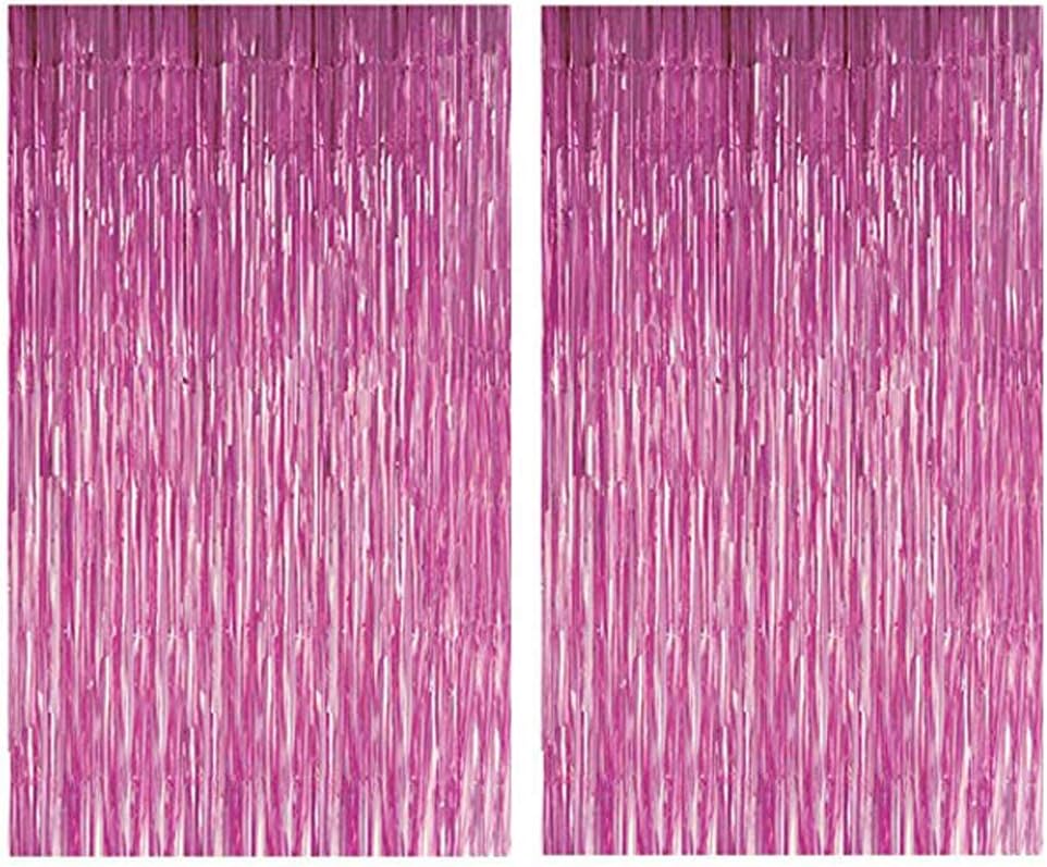 Topkey2 Pack Foil Curtains Tinsel Metallic Fringe Streamers Curtain for Birthday Party Photo Backdrop Wedding Christmas Decoration - Each Size 1m x 2 m (Pink)
