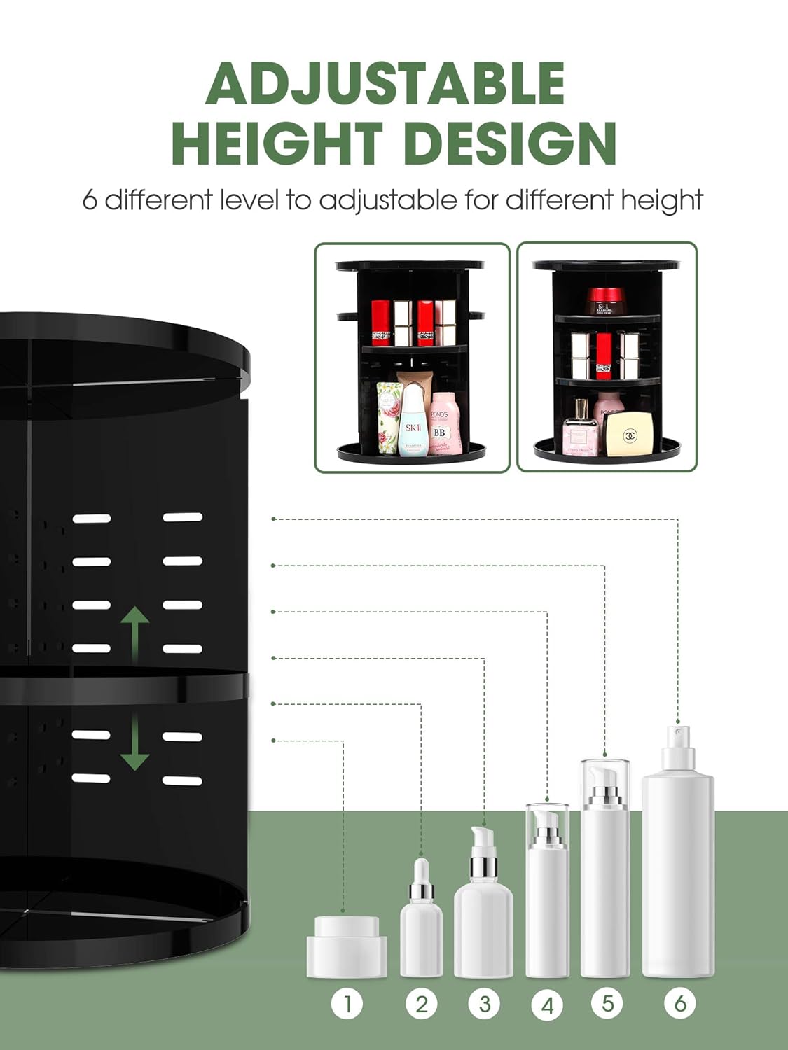Kootek Rotating Makeup Organizer - 360 Spinning Makeup Storage Rack Adjustable Swivels Cosmetic Organizers Brush Holder Large Capacity with 4 Layers Tray for Bathroom Bedroom Vanity Dresser Room: Beauty