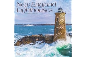 New England Lighthouses | 2025 12 x 24 Inch Monthly Square Wall Calendar | Plastic-Free | BrownTrout | USA United States of America East Coast Scenic Nature