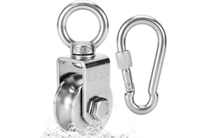 FINESUN Pulley Wheel Heavy Duty Single Wheel Swivel Pulley Block Duplex Bearing 304 Stainless Steel 360 Degree Rotation Smooth Loading 500 KG for Material Handling and Moving Lifting with Carabiner
