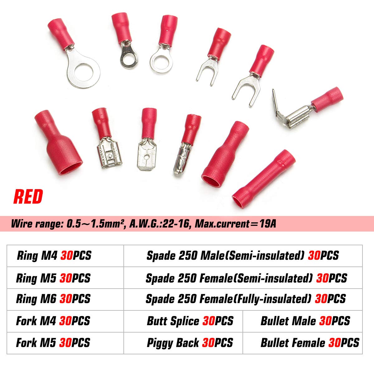 Qibaok 840PCS Electrical Wire Connectors, Insulated Wire Crimp Terminals, Mixed Butt Ring Fork Spade Bullet Quick Disconnect Assortment Kit: Industrial & Scientific