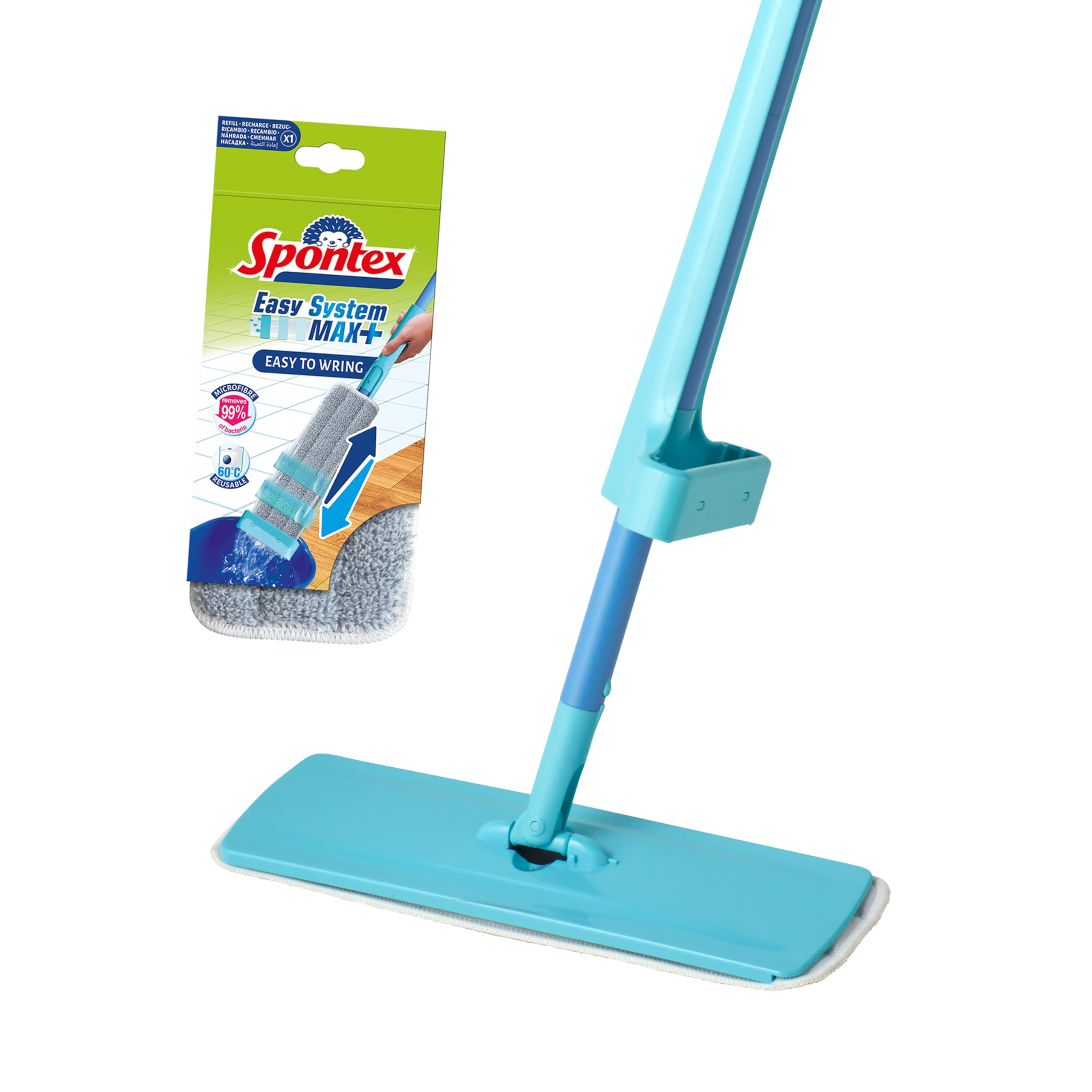 Spontex Easy System Max+ Floor Mop | Microfibre Flat Mop with Integrated Wringing System | Cleans Laminate, Wood & Tile Flooring