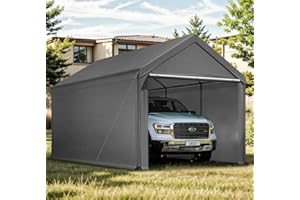 TANGJEAMER Carport, 10x20ft Heavy Duty Car Port, Portable Garage with Removable Sidewalls & Doors, Car Canopy with All-Season Tarp for Car Boat Truck Party (S-Grey)