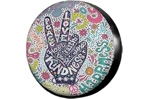 KiuLoam Floral Peace Sign Gesture Spare Tire Cover Polyester Universal Sunscreen Waterproof Wheel Covers for Trailer RV SUV Truck and Many Vehicles (14" for Diameter 23"-27")