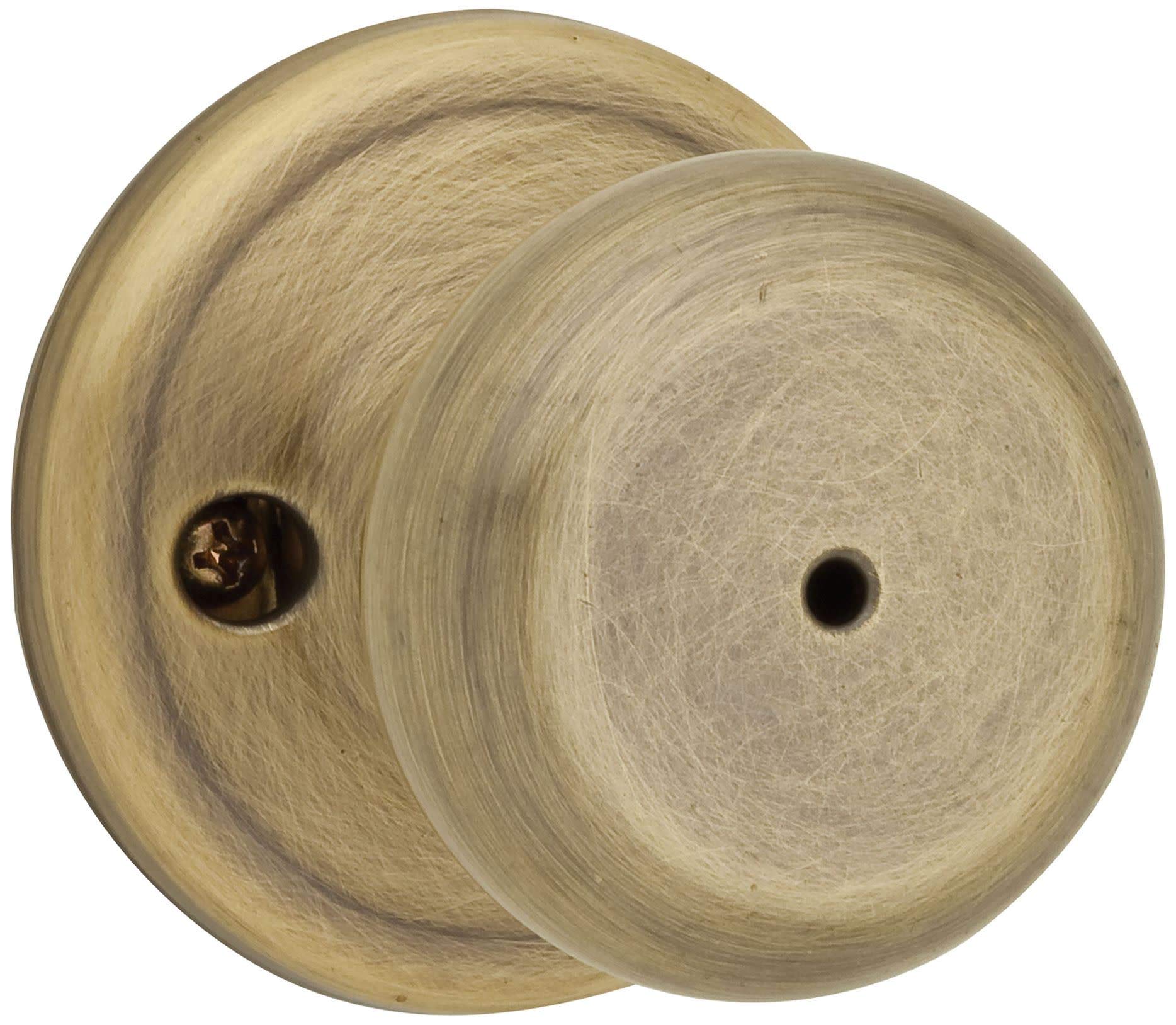 Kwikset Juno Interior Privacy Door Knob with Lock, Door Handle for Bathroom and Bedroom, Antique Brass Keyless Turn Lock Doorknob, with Microban Protection (Pack of 8) Image