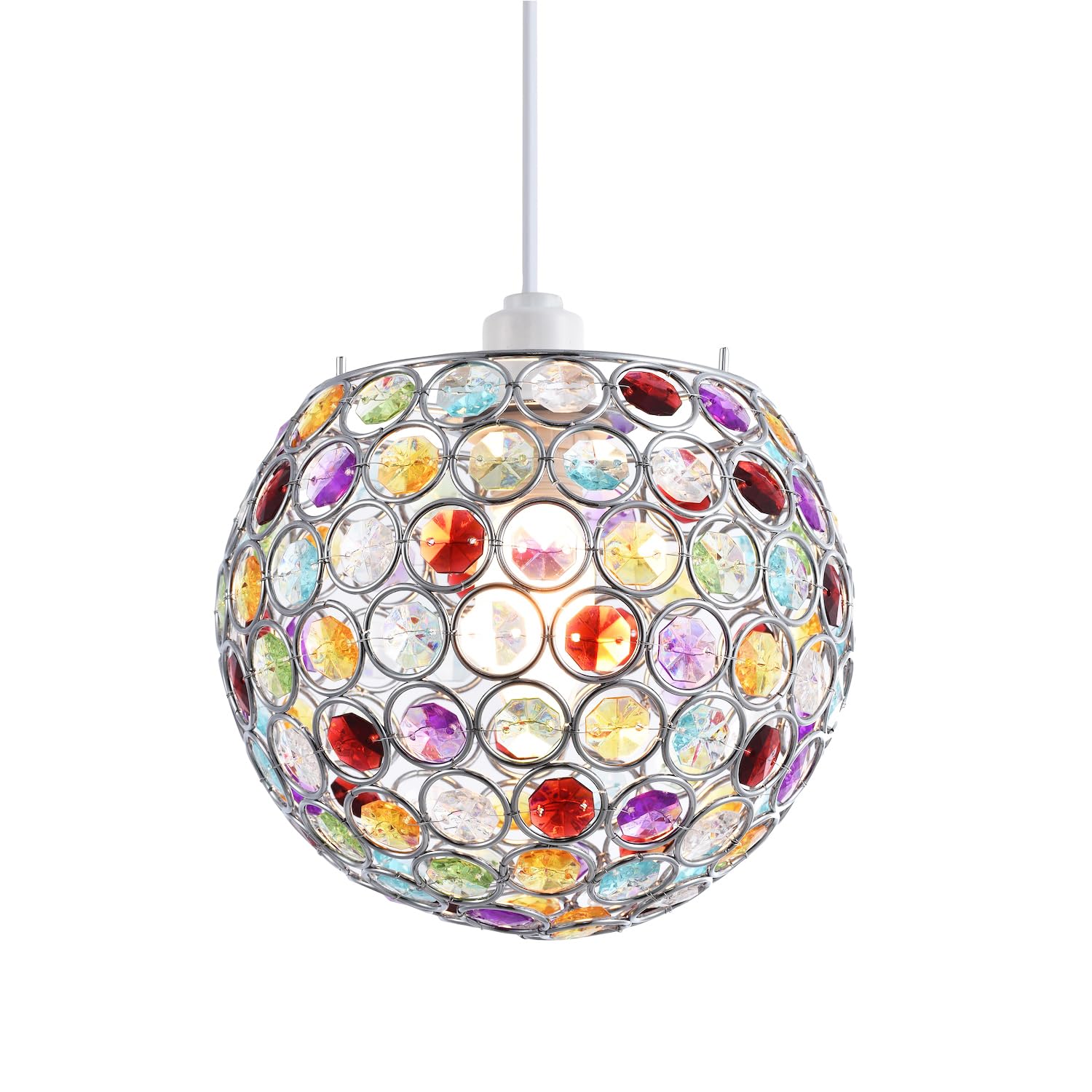 Modern Round Globe Easy Fit Pendant Shade with Small Multi Colour Acrylic Bead Jewels | 18cm Diameter | 60w Maximum | Simple Installation by Happy Homewares