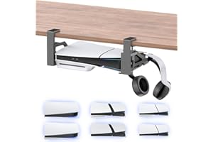 Kosker No-Drill PS5/Slim/Pro Under Desk Mount, Metal Under Desk PS 5 Mount for PS5 Slim Digital & Disc, PS 5 Holder Under Desk with Clamp, Screw and EVA Foam for PS 5/Slim/Pro Digital Console