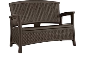 Suncast Outdoor Wicker Love Seat with 23-Gallon Storage, Comfortable Seating for Two, Ergonomic Back Support, All-Weather Furniture for Patio, Deck, and Garden, Java, Made in the USA
