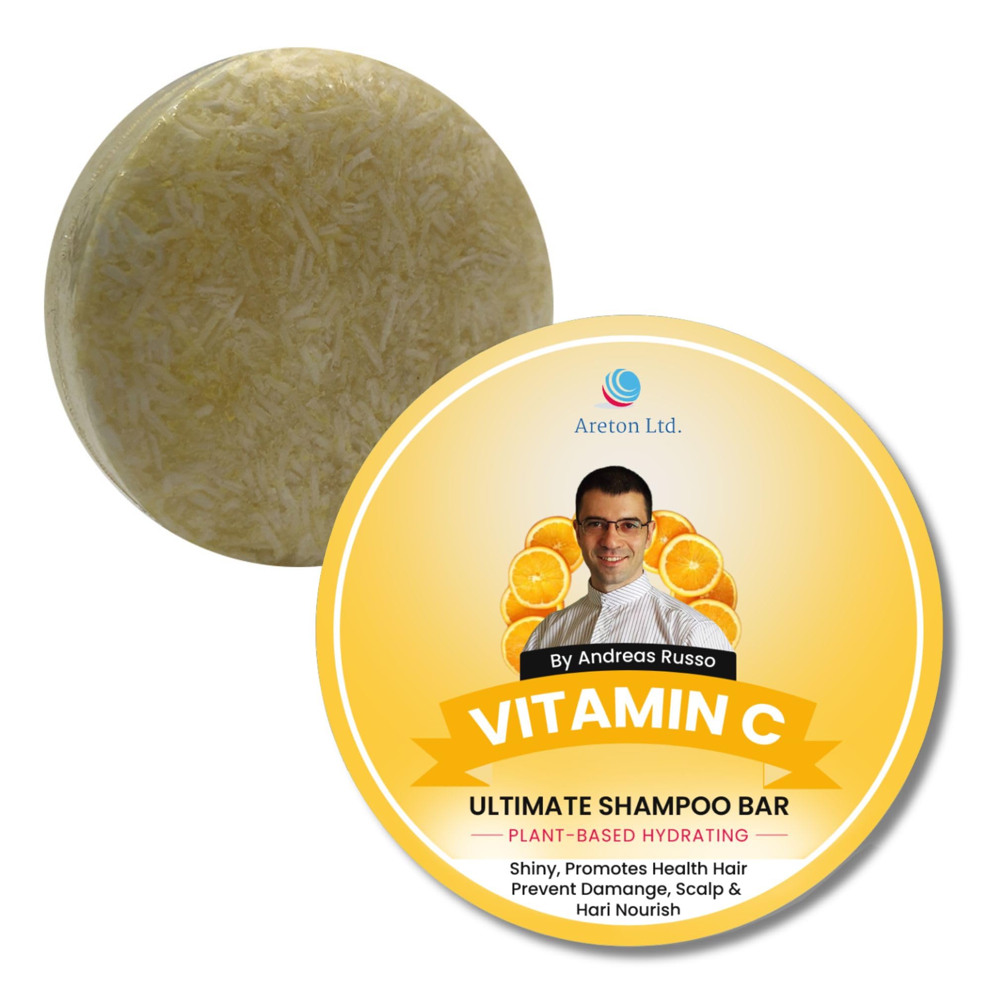 Areton HandMade Solid Shampoo Bar – Natural Shampoo Bar and conditioner For Dry Hair, Hair Nourishment, Prevents Spilt Ends With Plant Based Hydrating SLS Free Shampoo Bar (Vitamin C)