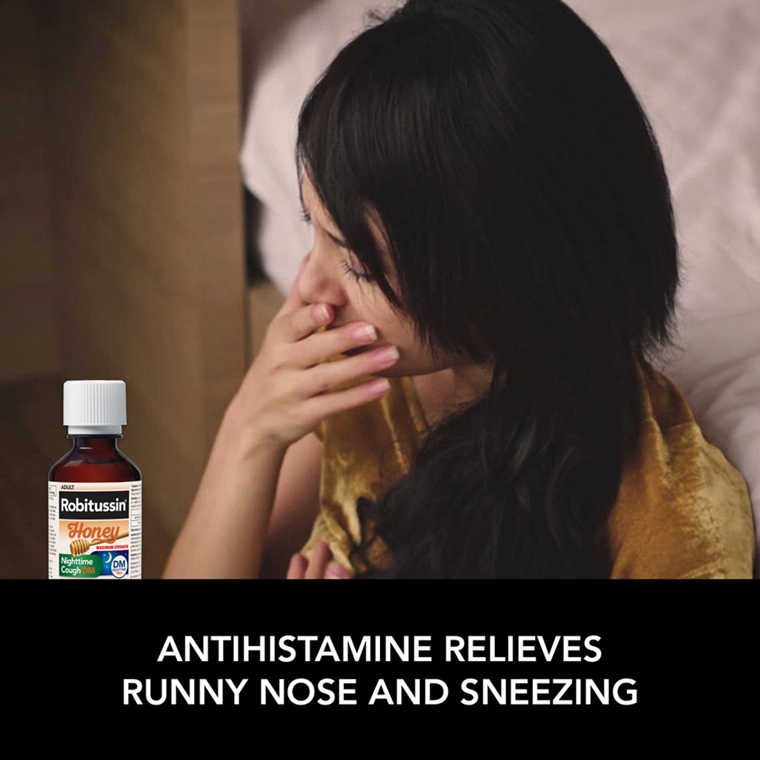 Robitussin Honey Nighttime Cough DM Max - Controls Cough, Runny Nose and Sneezing - Adult Formula, 4 Fl Oz