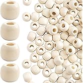 Pndeyo 100pcs 11x12mm Wooden Beads for Crafts, Round Large Hole Natural Wood Hair Bead, Vintage Wooden Spacer for Macrame Necklace Bracelet DIY Craft Handmade Decor- Beige