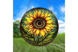 HOTIYOK Sunflower Stained Acrylic Window Hanging Sun Flower Home Decoration Memorial Gift for Women Mom Grandma Teacher