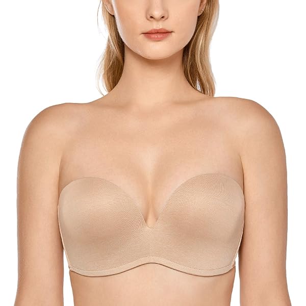 Women's Strapless Bra Convertible Multiway – Full Cup Anti-Slip Underwire Bra, Nude, 38G, Plus Size