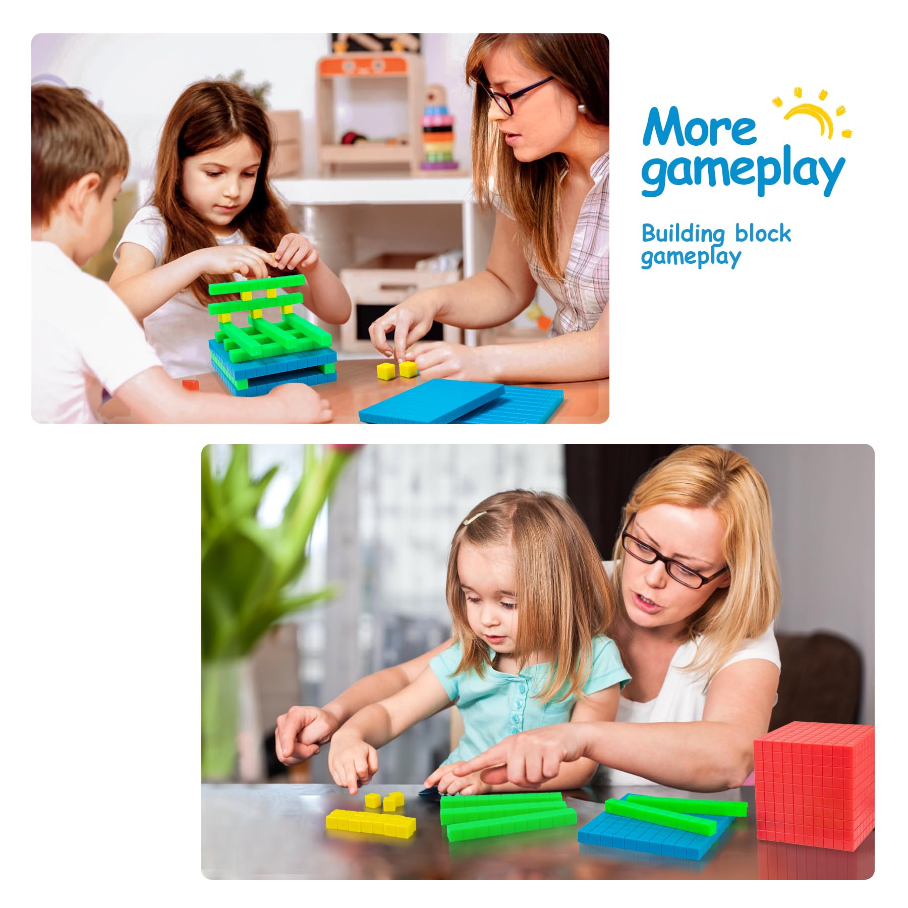 TOMMYHOME Plastic Base Ten Blocks Set,Maths manipulatives for 2nd Grade classrooms.Place Value Blocks,Counting Cubes to Help Kids Learn Maths (1)