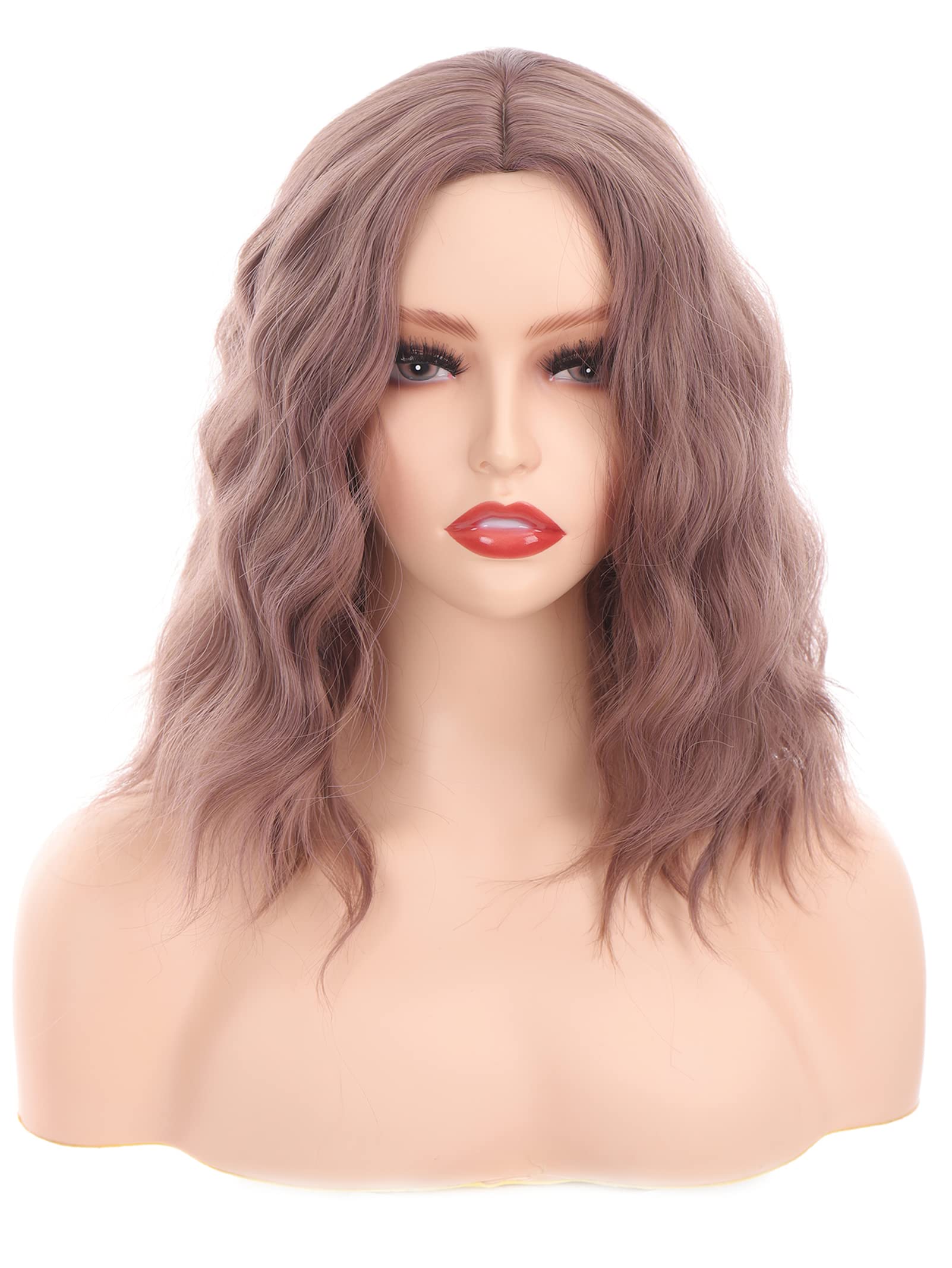 Aiokrtse Short Bob Wigs Wavy 14 inches Synthetic Wigs For Women Lilac Color