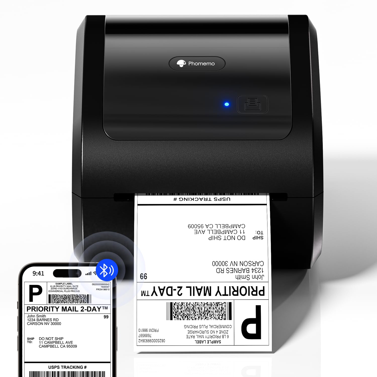 Phomemo Bluetooth Thermal Label Printer 4X6 Wireless Shipping Label Printer Build-in Holder, Thermal Label Maker for Return Shipping Package, Compatible with Amazon, USPS, Shopify, Ebay