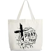 Christian Canvas Tote Bag for Women, Pray On It Pray Over It Pray Through It Faith Tote, Bible Verse Religious Gift Bag, Floral Library Book Bag, Shoulder Bag Gifts for Women Friends Colleagues -27