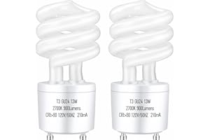 UGOODIS GU24 13Watt 2700K 900lm CFL Light Bulbs, T3 Spiral Gu24 Base 2 Prong (60W Equivalent) Soft White Compact Fluorescent Light Bulbs, UL Approved, 120v 60Hz, Self Ballasted, Indoor Use (2 Pack)
