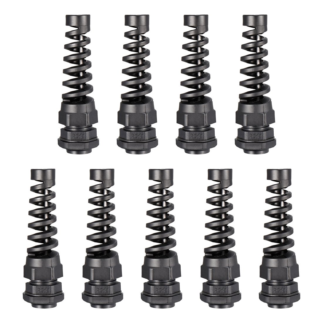 sourcingmap 9Pcs PG11 Cable Gland Black Waterproof Plastic Joint with Strain Relief for 5mm-10mm Dia Wire