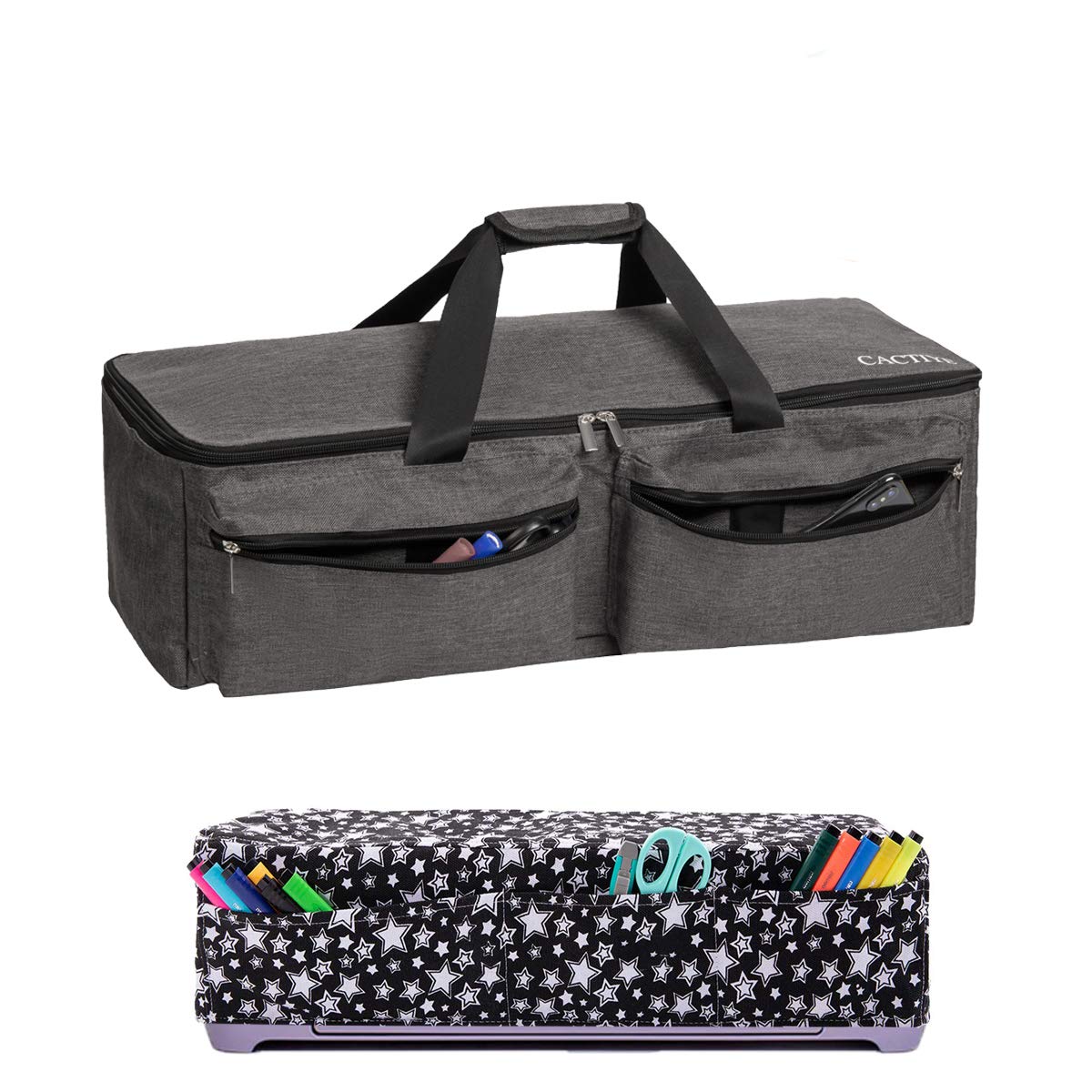 CACTIYE Carrying Bag Compatible with Cricut Explore Air and Maker, Waterproof Tote Bag Compatible with Cricut Explore Air and Supplies (Grey-Star, 1+1)